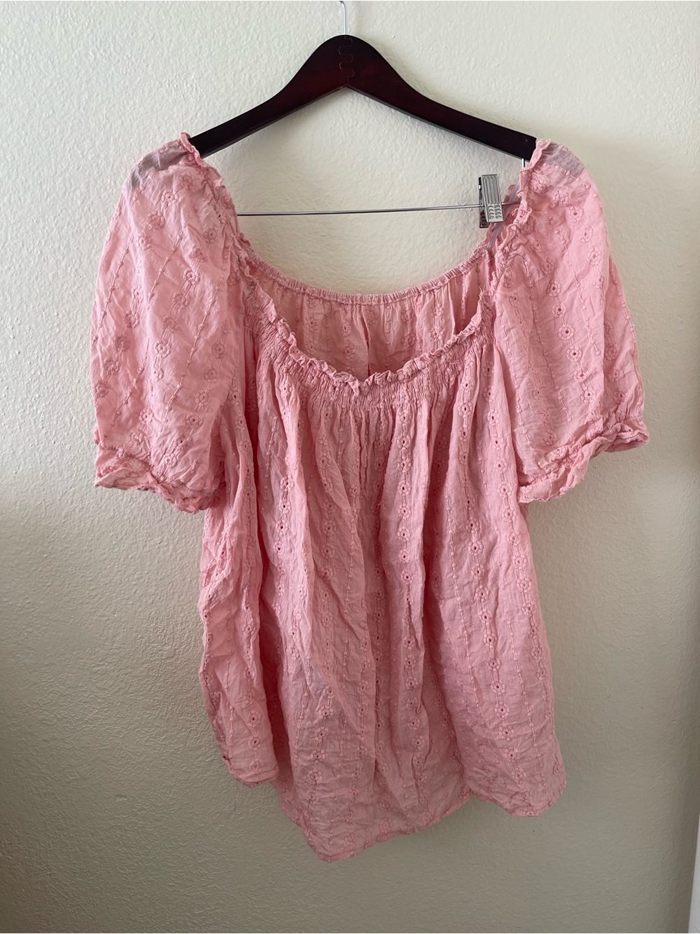 SHEIN Pink Eyelet Peasant Blouse